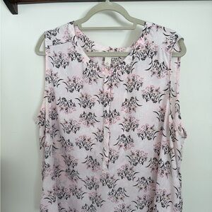 Floral Print Short Sleeve Top - Pink and Black and yellow and green butterfly
